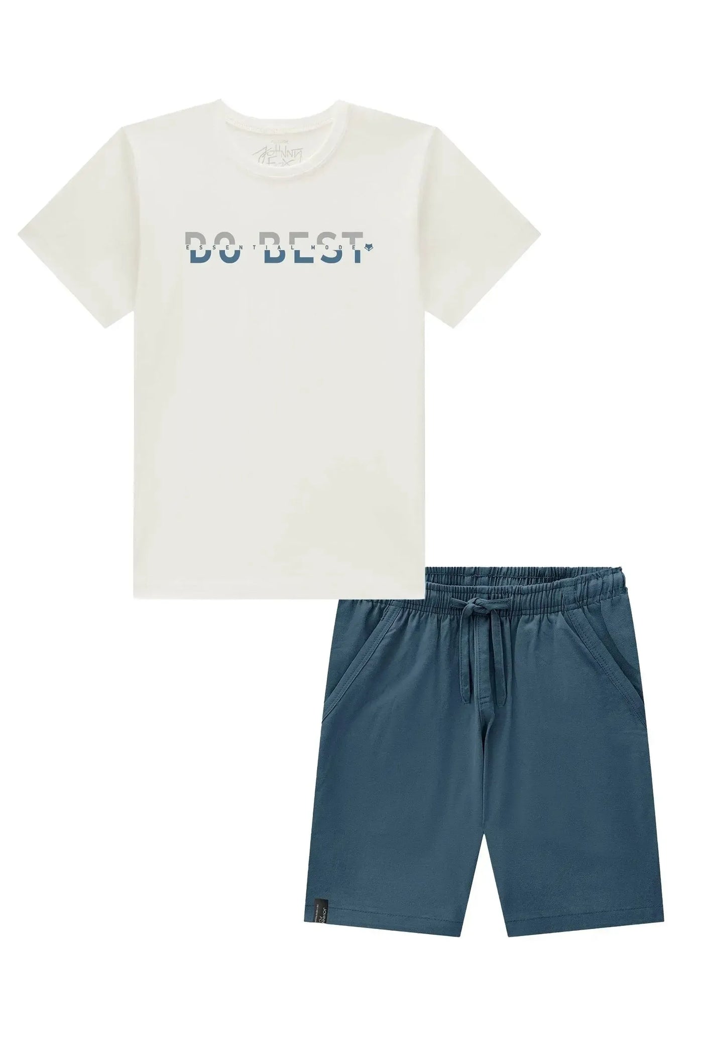 Conjunto de Camiseta em Meia Malha e Bermuda em Linho Santorine com Elastano 94115 Johnny Fox Teen Menino