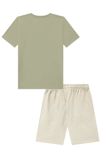 Conjunto de Camiseta em Meia Malha e Bermuda em Linho Santorine com Elastano 94196 Johnny Fox Teen Menino