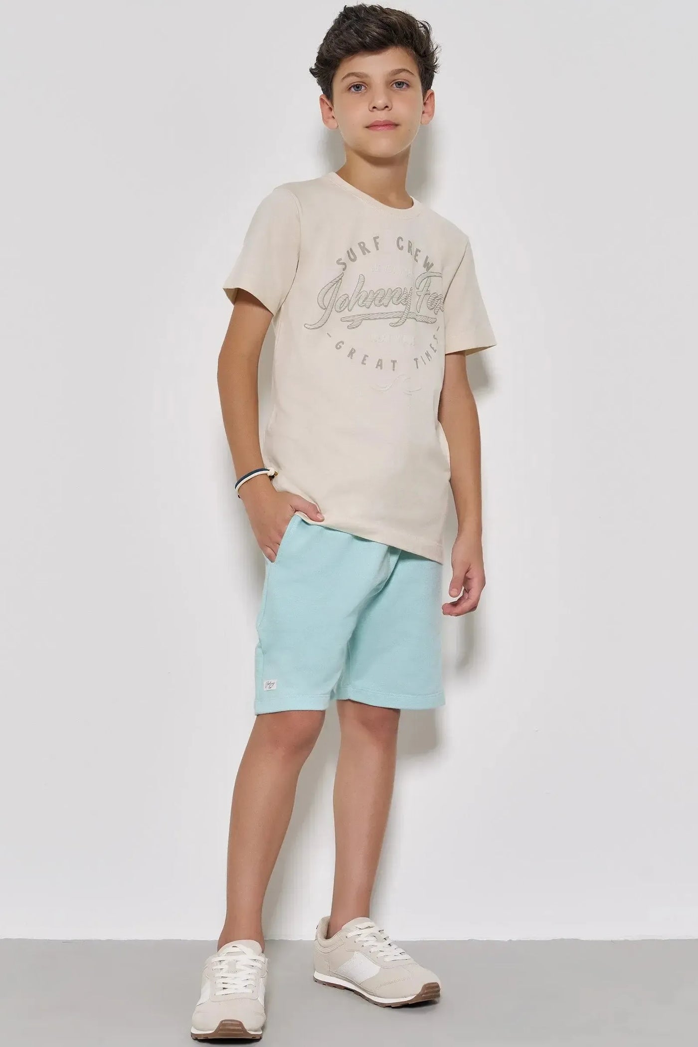 Conjunto de Camiseta em Meia Malha e Bermuda em Moletom sem Pelúcia 87696 Johnny Fox Teen Menino