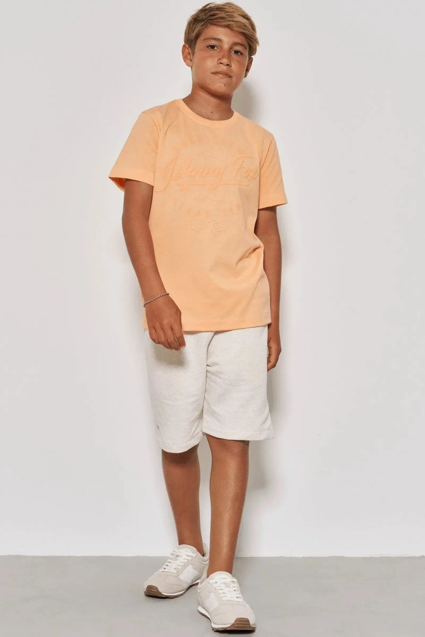 Conjunto de Camiseta em Meia Malha e Bermuda em Moletom sem Pelúcia 87696 Johnny Fox Teen Menino