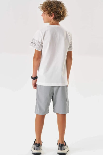 Conjunto de Camiseta em Meia Malha e Bermuda em Nylon Blend com Elastano 87605 Johnny Fox Teen Menino