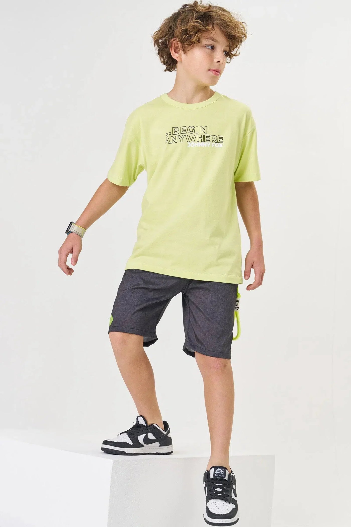 Conjunto Teen Menino de Camiseta em Meia Malha e Bermuda em Nylon Ergonomic com Elastano 82069 Johnny Fox