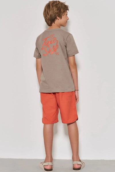 Conjunto de Camiseta em Meia Malha e Bermuda em Sarja Girassol com Elastano 87721 Johnny Fox Teen Menino