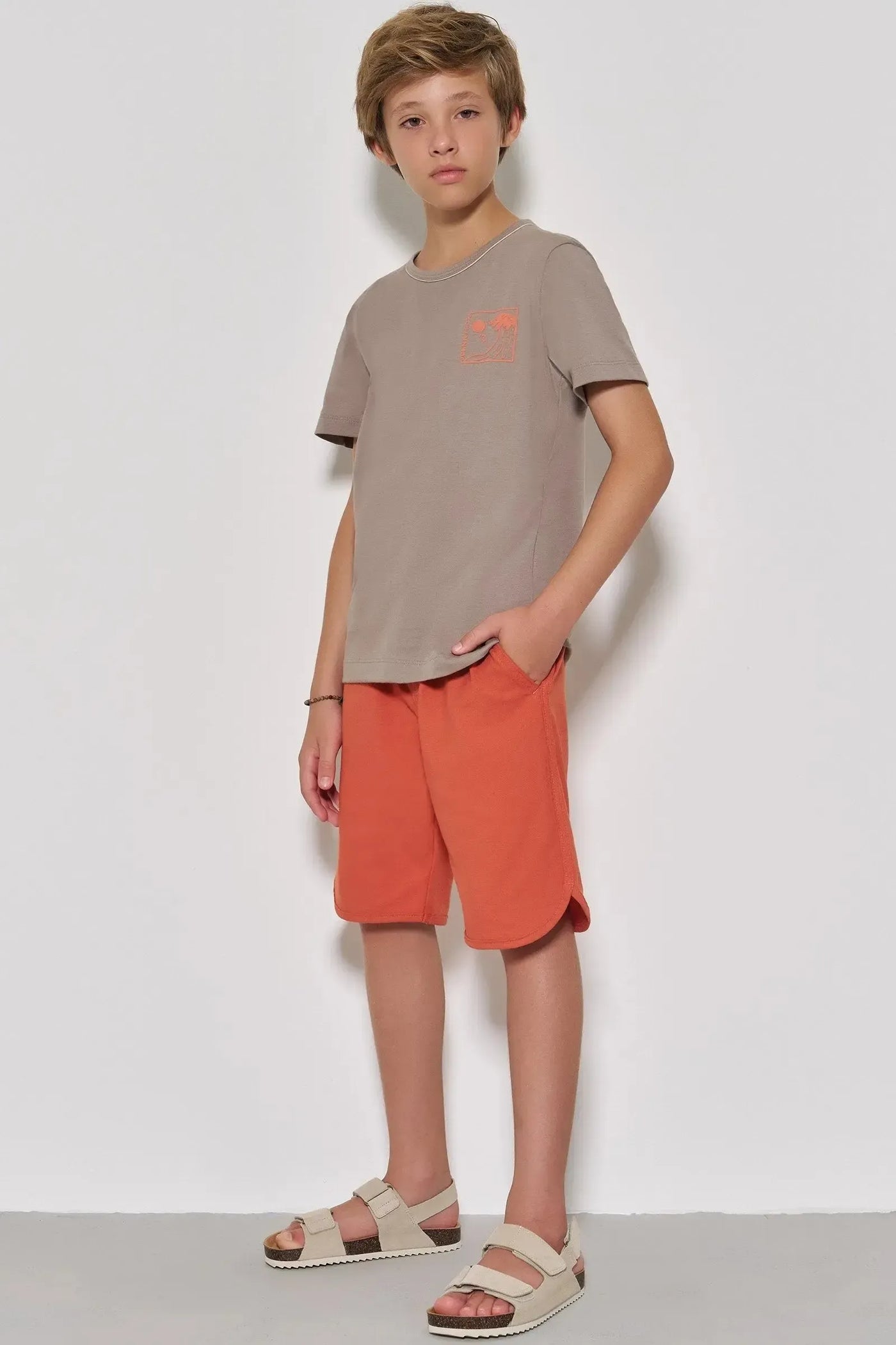 Conjunto de Camiseta em Meia Malha e Bermuda em Sarja Girassol com Elastano 87721 Johnny Fox Teen Menino