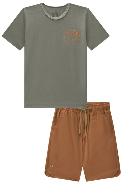 Conjunto de Camiseta em Meia Malha e Bermuda em Sarja Girassol com Elastano 87721 Johnny Fox Teen Menino