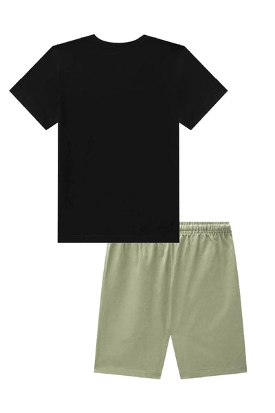 Conjunto de Camiseta em Meia Malha e Bermuda em Sarja Girassol com Elastano 88272 Johnny Fox Teen Menino
