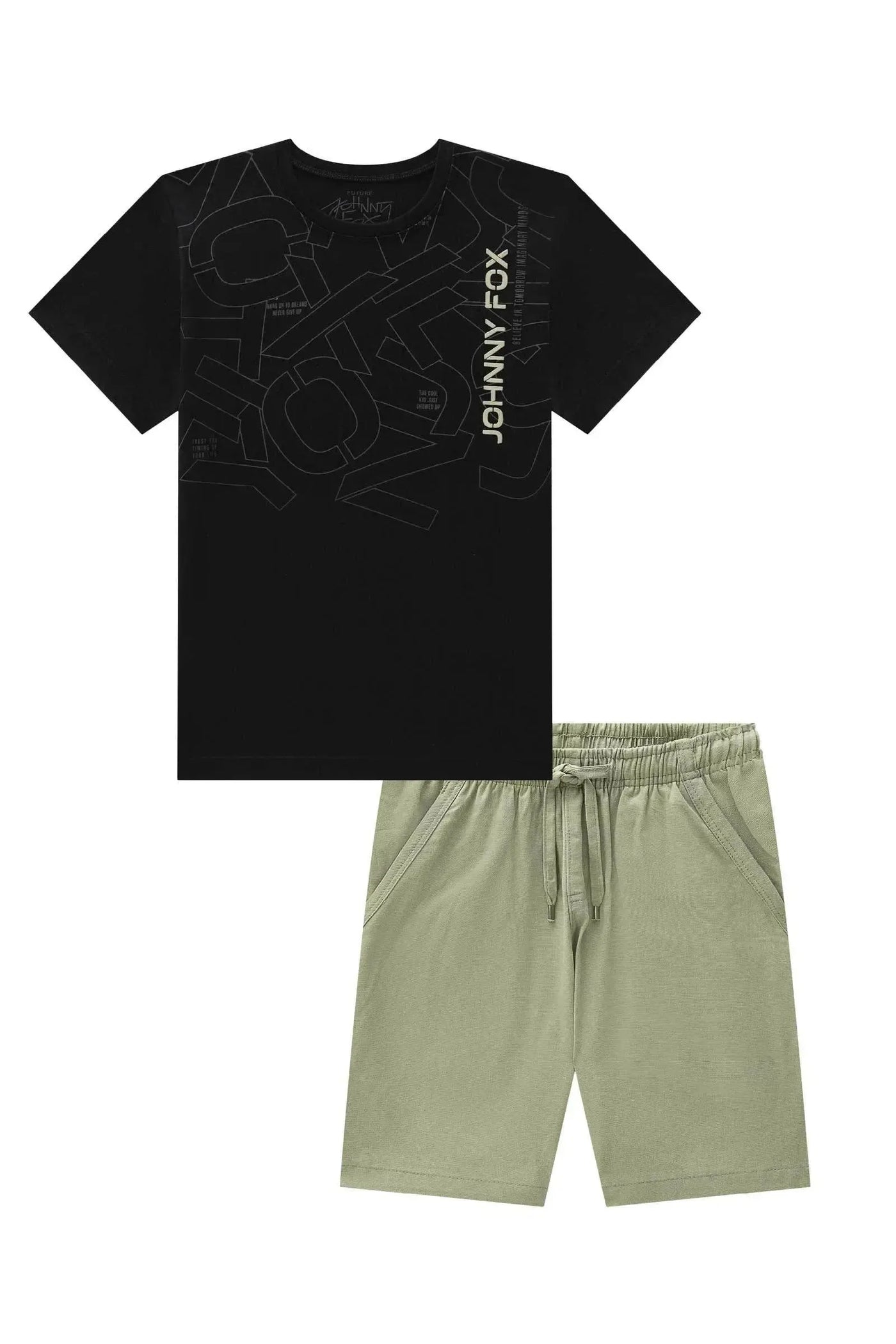 Conjunto de Camiseta em Meia Malha e Bermuda em Sarja Girassol com Elastano 88272 Johnny Fox Teen Menino