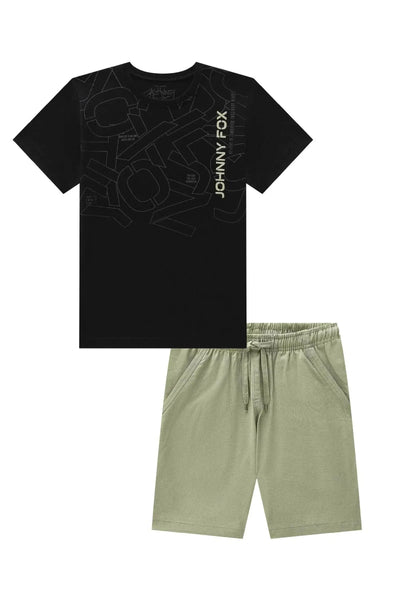 Conjunto de Camiseta em Meia Malha e Bermuda em Sarja Girassol com Elastano 88272 Johnny Fox Teen Menino