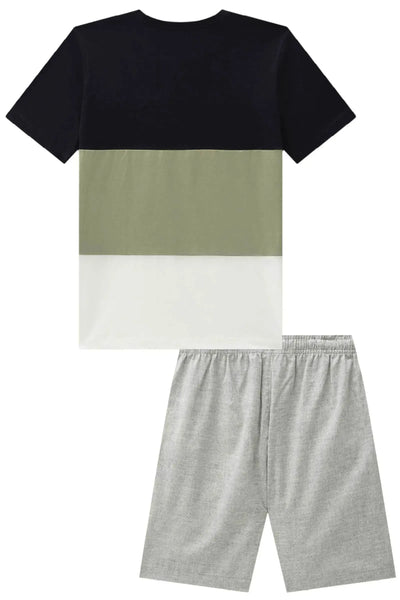 Conjunto de Camiseta em Meia Malha e Bermuda em Verano Milano 87720 Johnny Fox Teen Menino