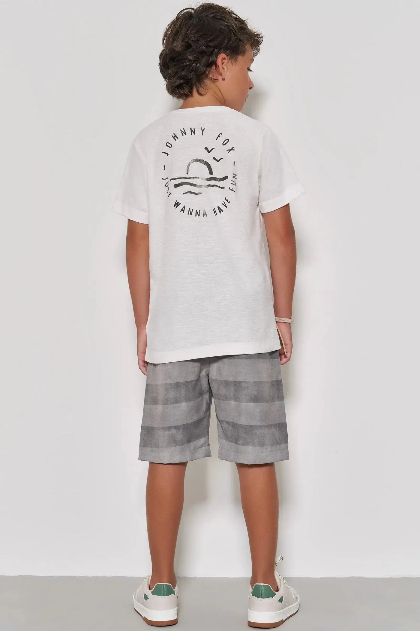 Conjunto de Camiseta em Meia Malha Flamê e Bermuda em Alfaiataria Katherine com Elastano 88275 Johnny Fox Teen Menino