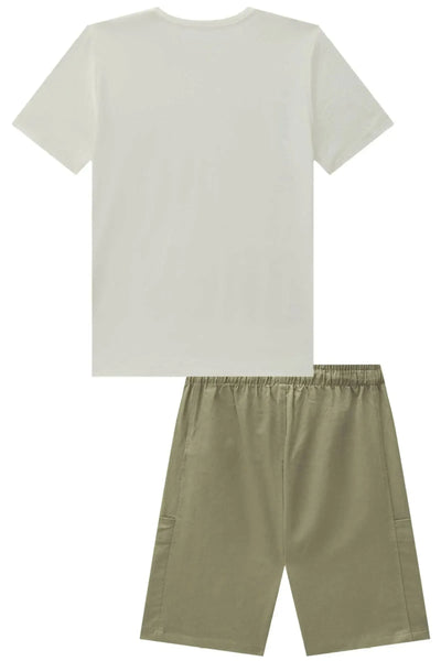 Conjunto de Camiseta em Meia Malha Flamê e Bermuda em Linho Santorine com Elastano 87616 Johnny Fox Teen Menino