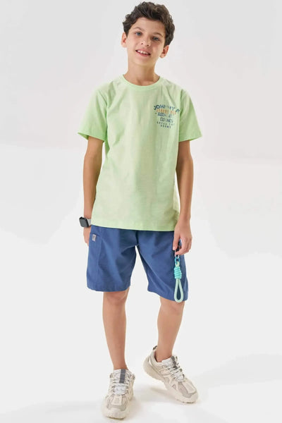 Conjunto de Camiseta em Meia Malha Flamê e Bermuda em Linho Santorine com Elastano 88654 Johnny Fox Teen Menino