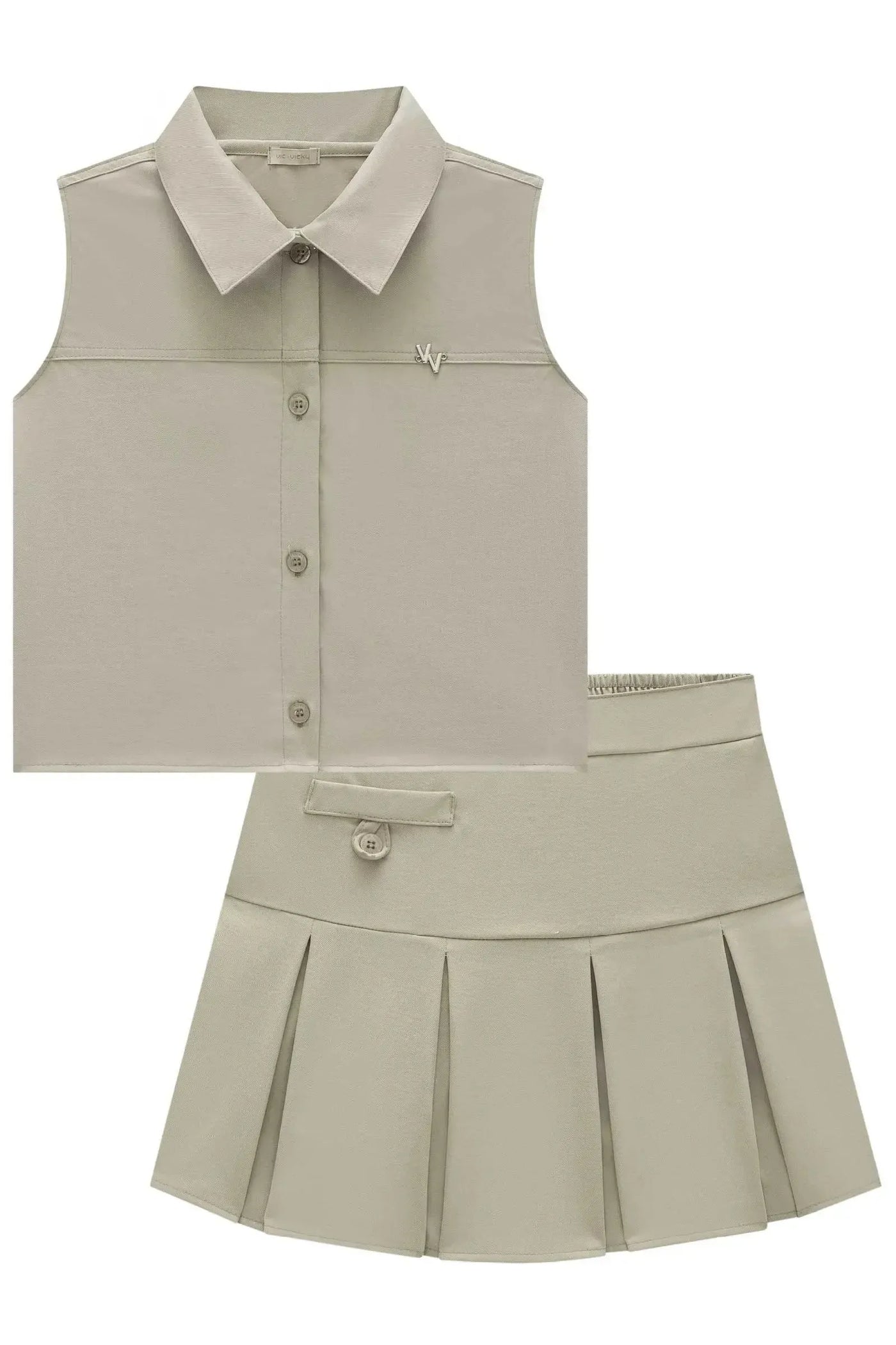 Conjunto de Colete Cropped e Short Saia em Alfaiataria Tecno Cargo 87279 Vic&Vicky Teen Menina