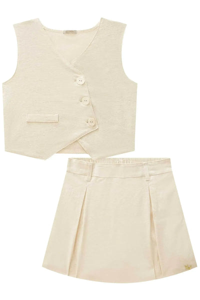 Conjunto de Colete e Short Saia em Linho com Elastano 87595 Vic&Vicky Teen Menina
