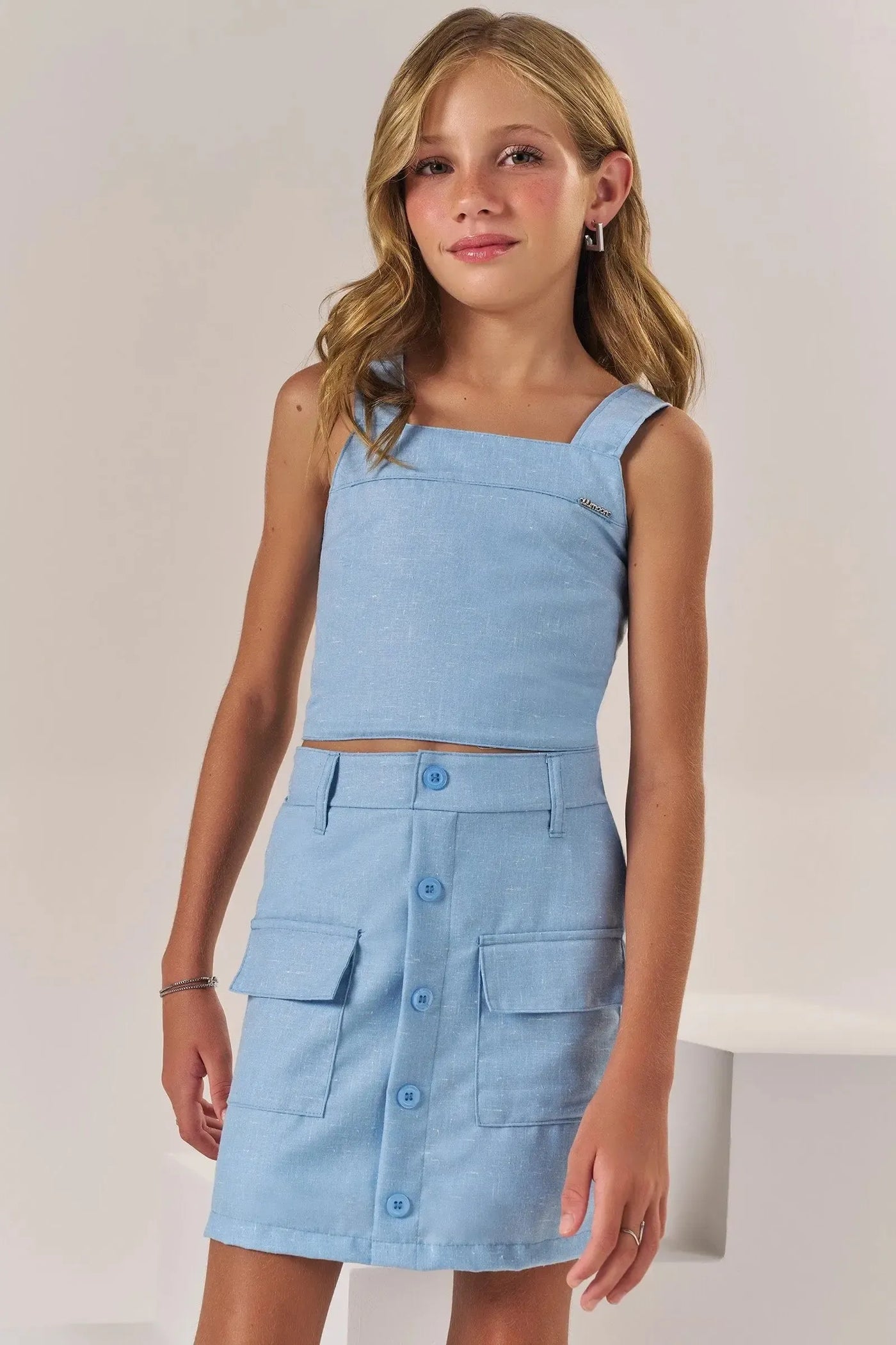 Conjunto de Top Cropped e Saia em Alfaiataria Denver 87477 Lilimoon Teen Menina