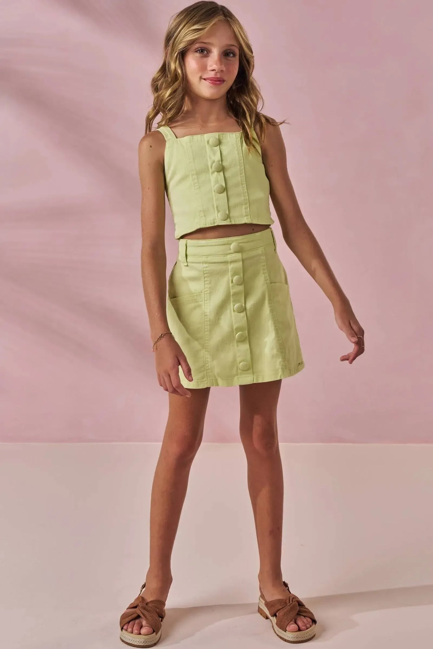 Conjunto de Top Cropped e Saia em Sarja com Elastano 87634 Lilimoon Teen Menina