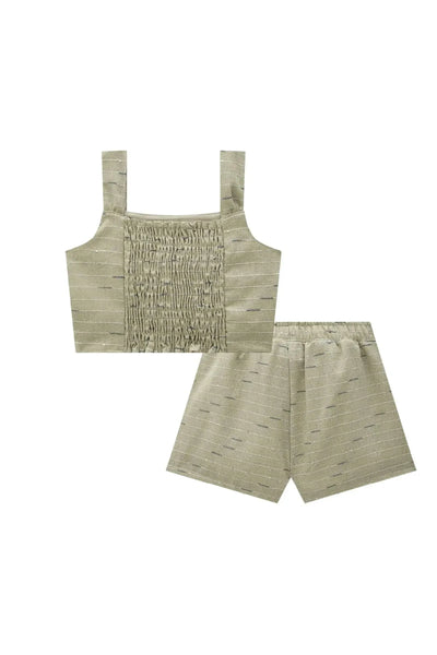 Conjunto de Top Cropped e Shorts em Linho Maquinetado 87765 Lilimoon Teen Menina