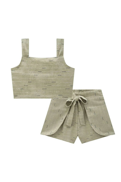 Conjunto de Top Cropped e Shorts em Linho Maquinetado 87765 Lilimoon Teen Menina