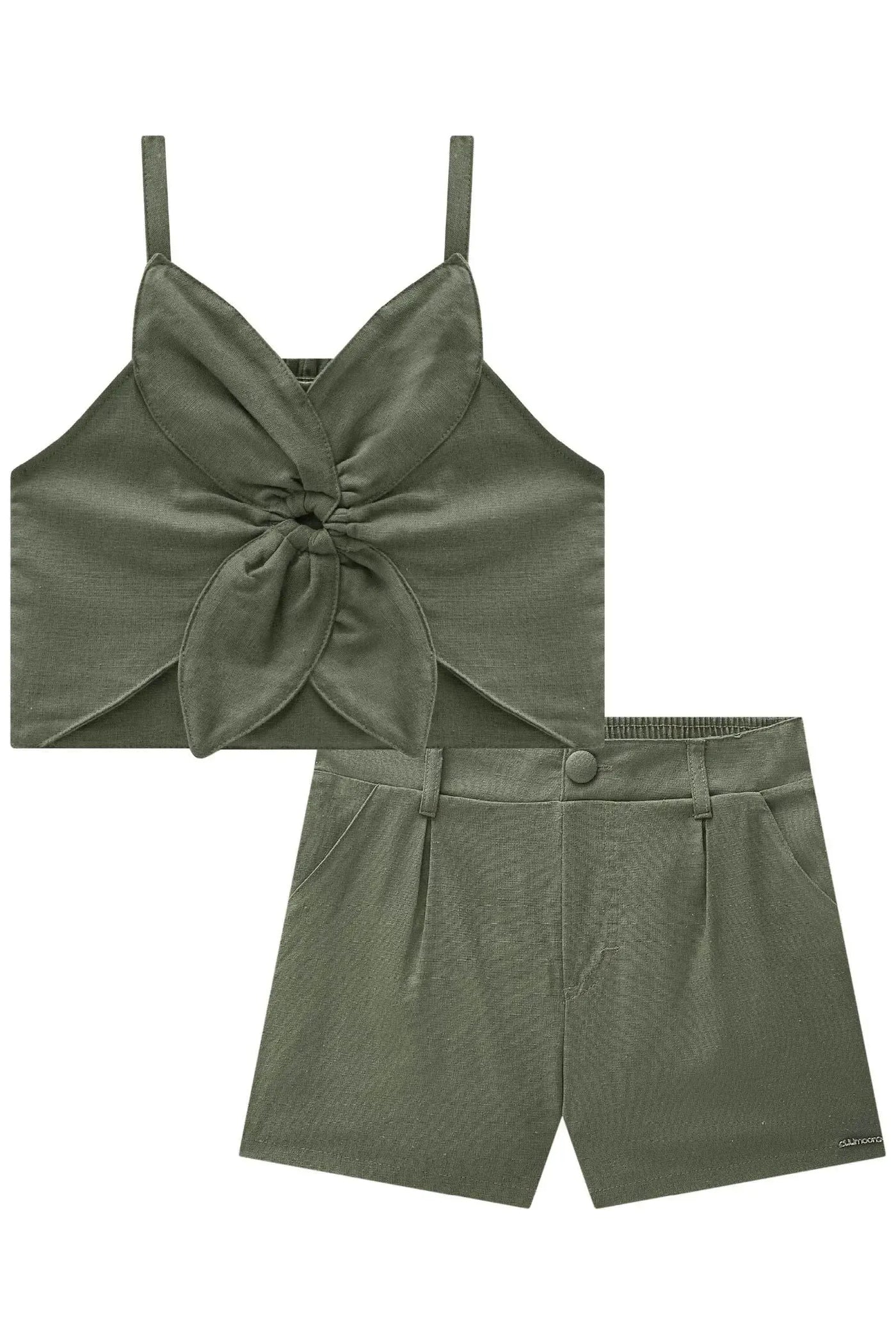 Conjunto de Top Cropped e Shorts em Visco Linho Stretch 88821 Lilimoon Teen Menina