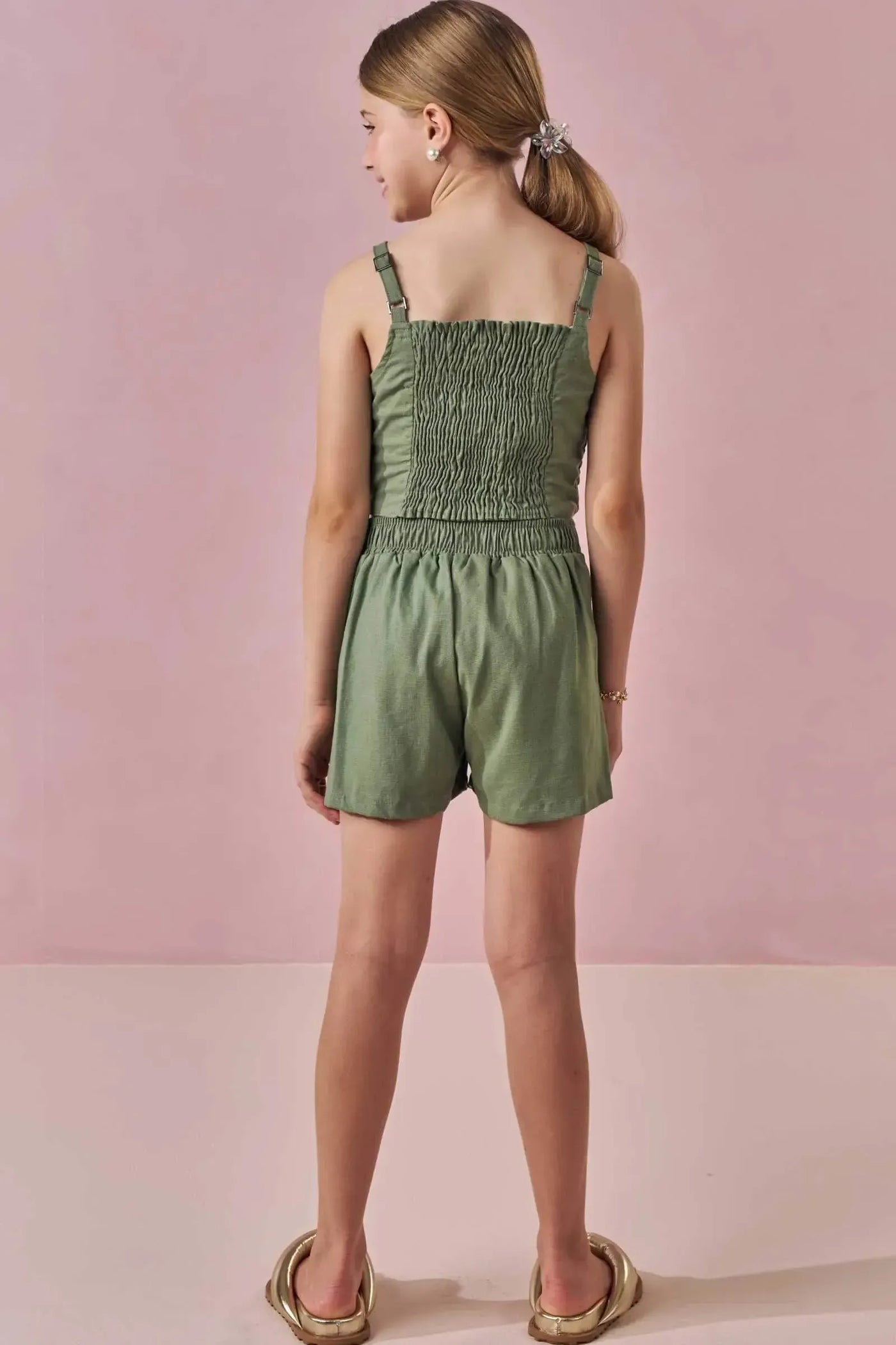 Conjunto de Top Cropped e Shorts em Visco Linho Stretch 88821 Lilimoon Teen Menina