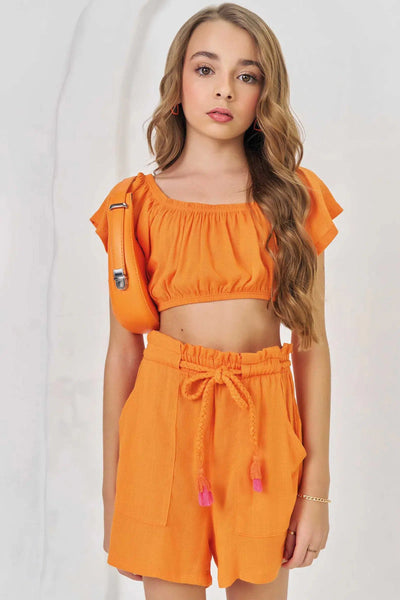 Conjunto Teen Menina de Top Cropped e Shorts em Visco Slub 81815 Lilimoon