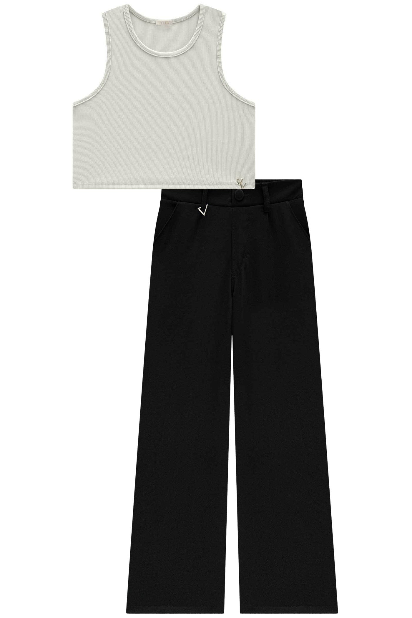 Conjunto de Top Cropped em Ribana Fancy e Calça em Alfaiataria Twill 84864 Vic&Vicky Teen Menina