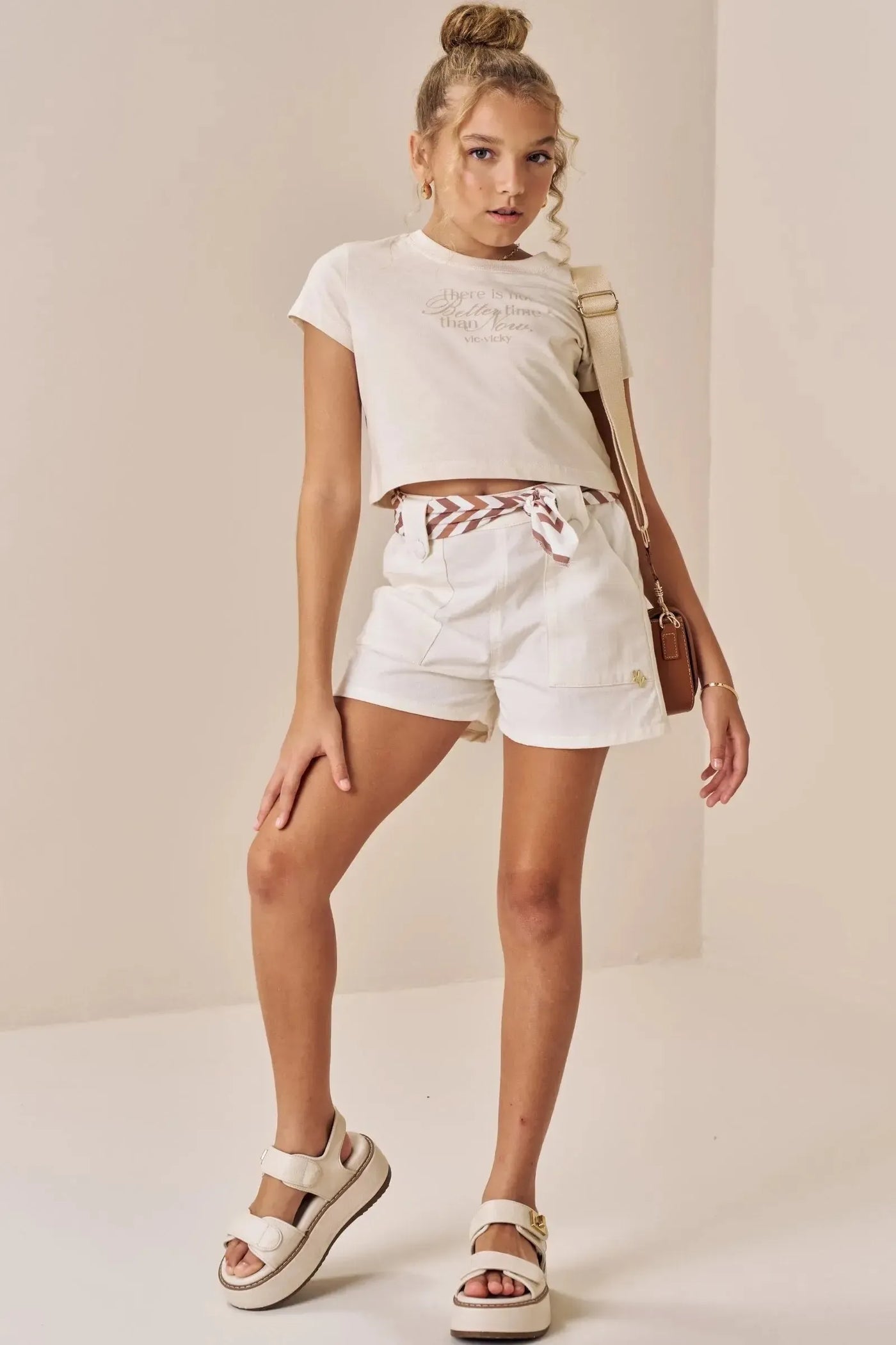 Shorts em Sarja com Elastano 87351 Vic&Vicky Teen Menina