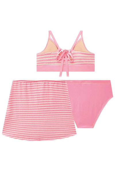 Trio de Biquini Tradicional em Malha UV 50+ e Saia em Malha Texturizada 88001 Vic&Vicky Teen Menina