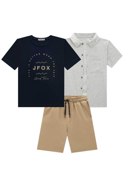 Trio de Camisa em Tecido Verano Milano Camiseta em Meia Malha e Bermuda em Sarja Stretch 78635 Johnny Fox