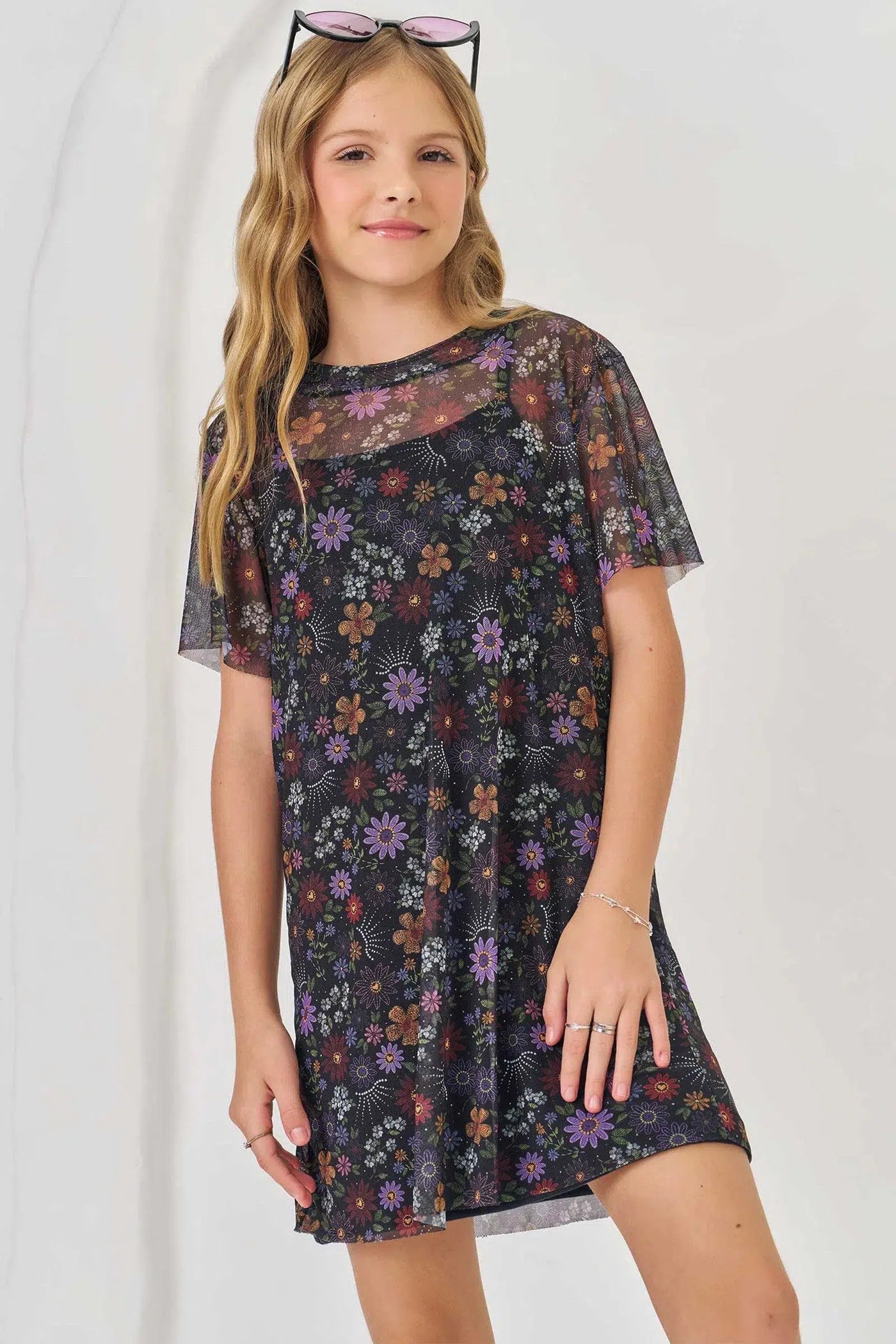 Vestido Teen Menina em Cotton com Sobreposição de Tule 81769 Lilimoon